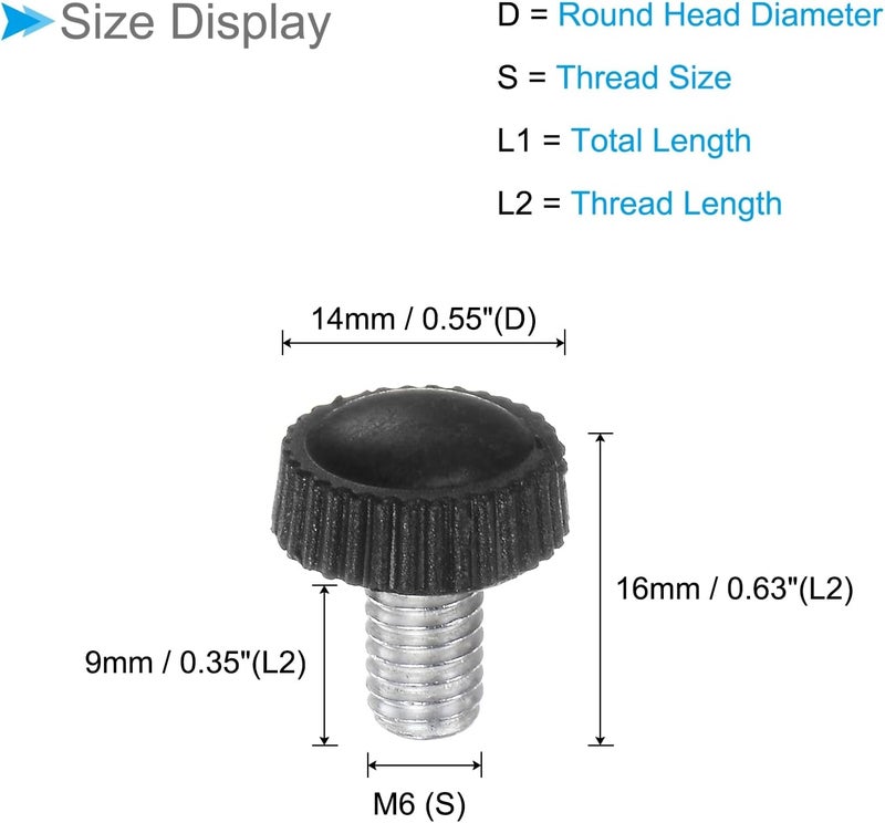CoCud Thumb Screw Knurled Knobs, M6 x 9mm Male Thread, Black Round Head Clamping Screw Threaded Stud Hand Knobs Grip, (Applications: for Machinery Lathes), 20-Pieces - Image 2